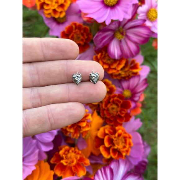 Sterling Silver Strawberry Post Earrings - Picture 1 of 5